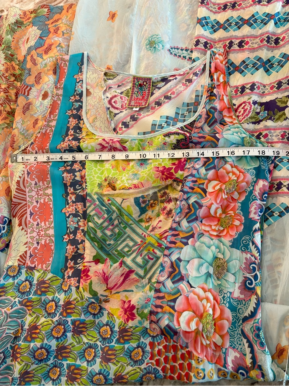 Johnny Was Silk Boho Patchwork Sleeveless Maxi Dress Summer Slip Floral Print - Picture 13 of 16